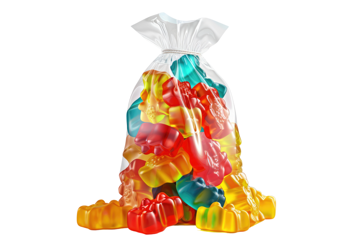 Gummy bears in a bag on transparent background png