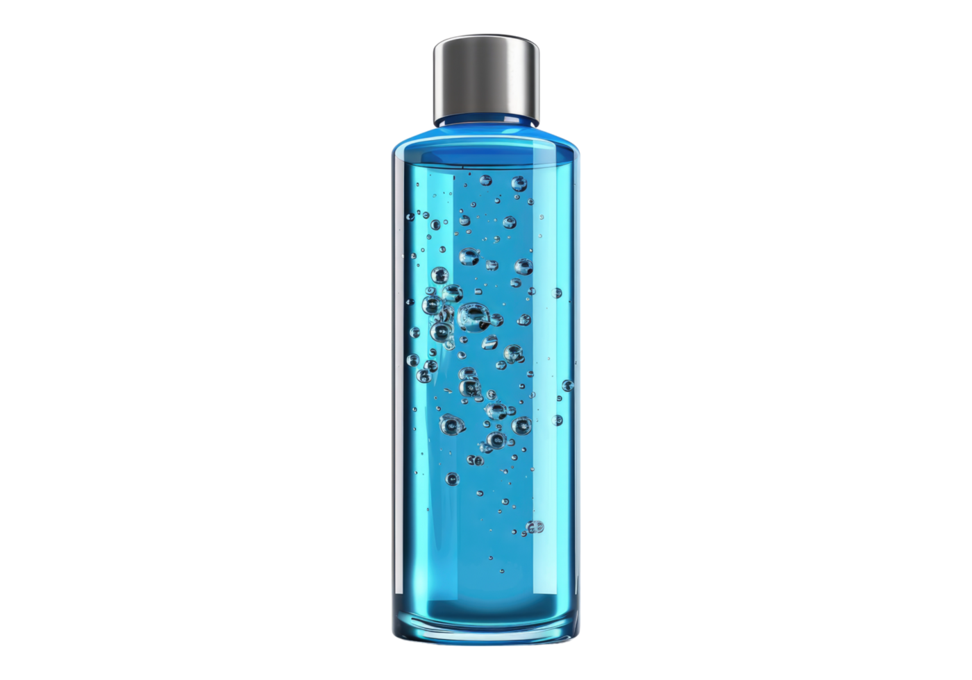 A blue liquid bottle with bubbles on it png