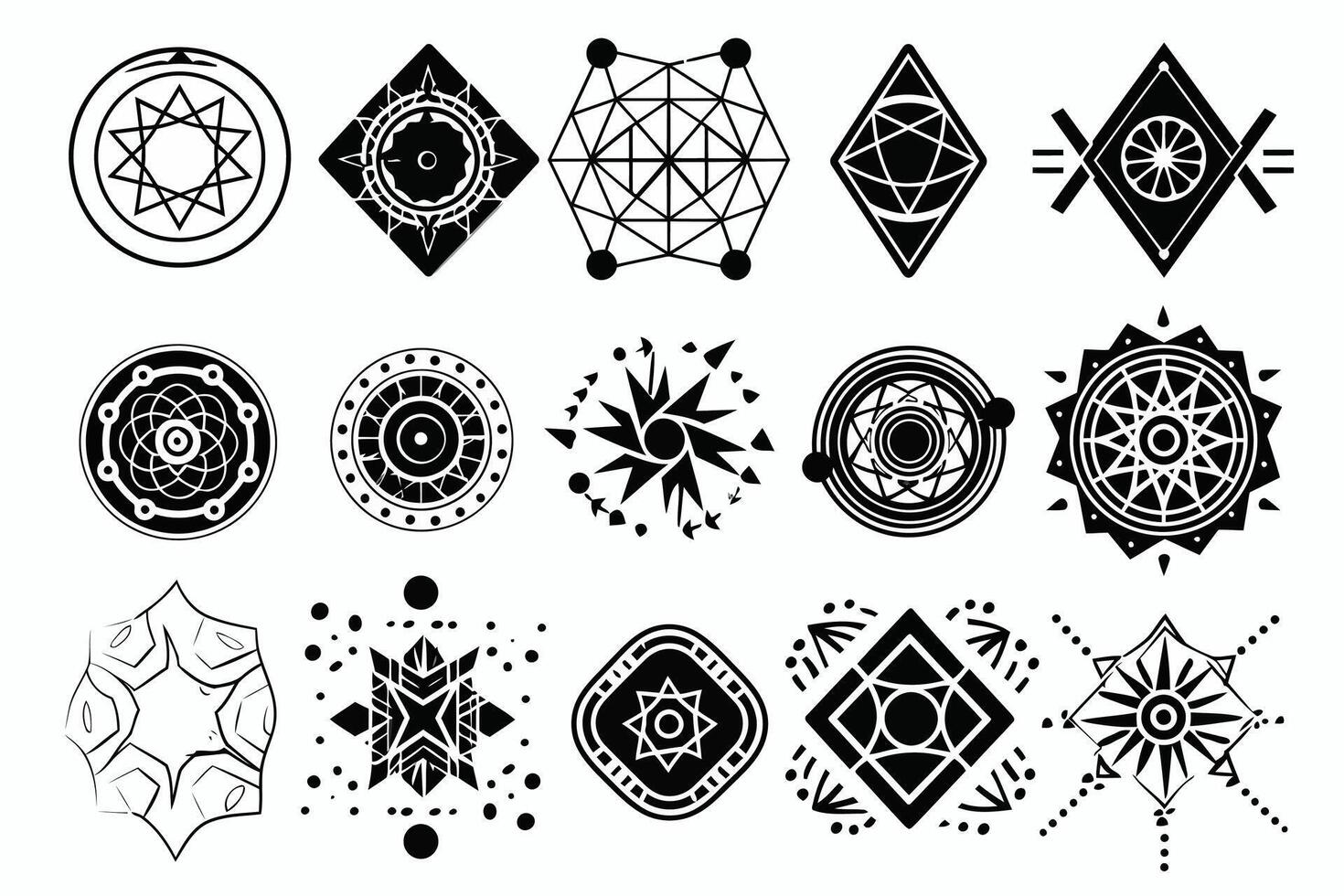 Sacred geometry symbols collection set spiritual isolated vector