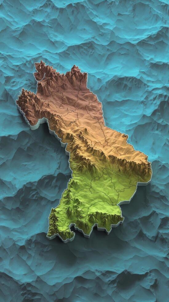 Cambodia map shaded relief color height map on the sea blue background 3d illustration photo