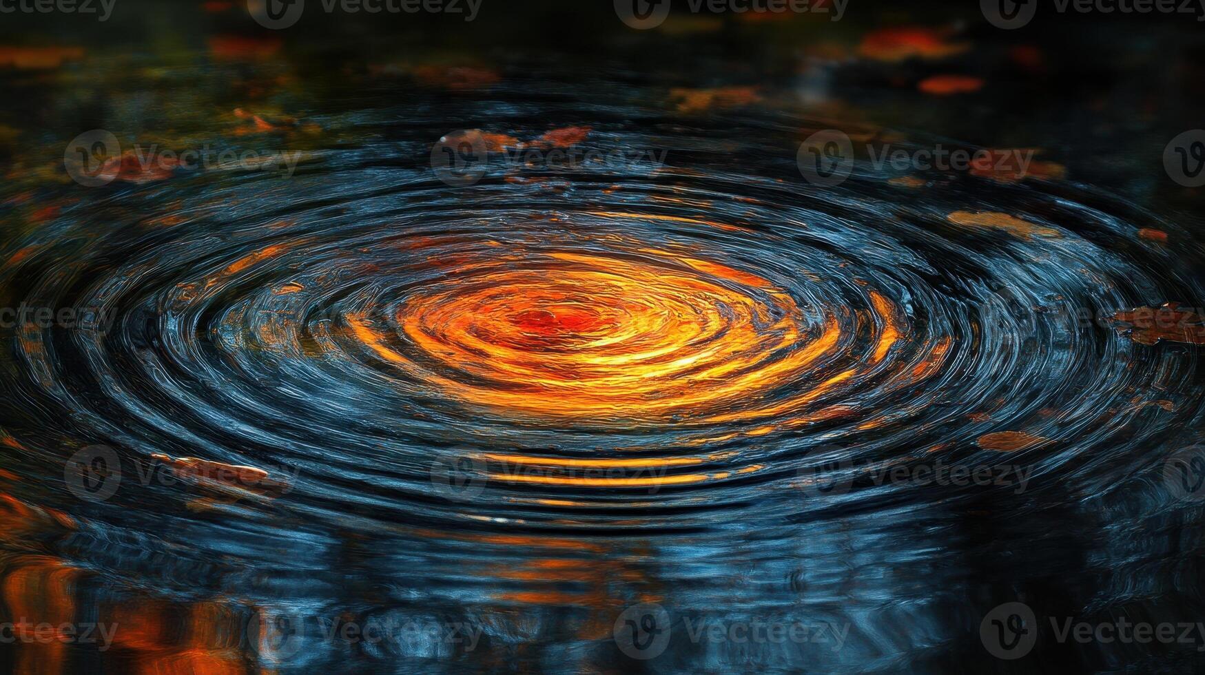 A circular rippling in the water with leaves photo