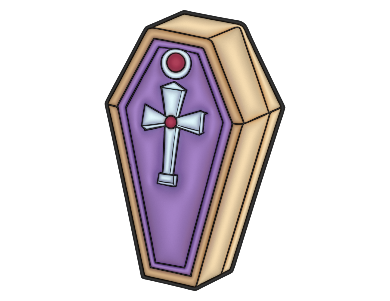 A purple coffin with a cross on it png