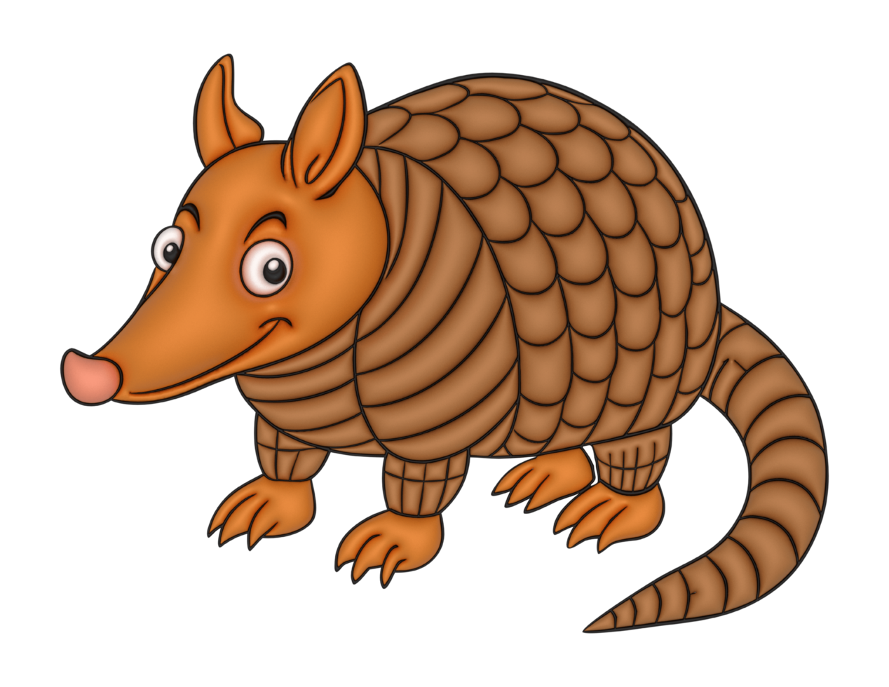 An armadillo with a brown body and long tail png