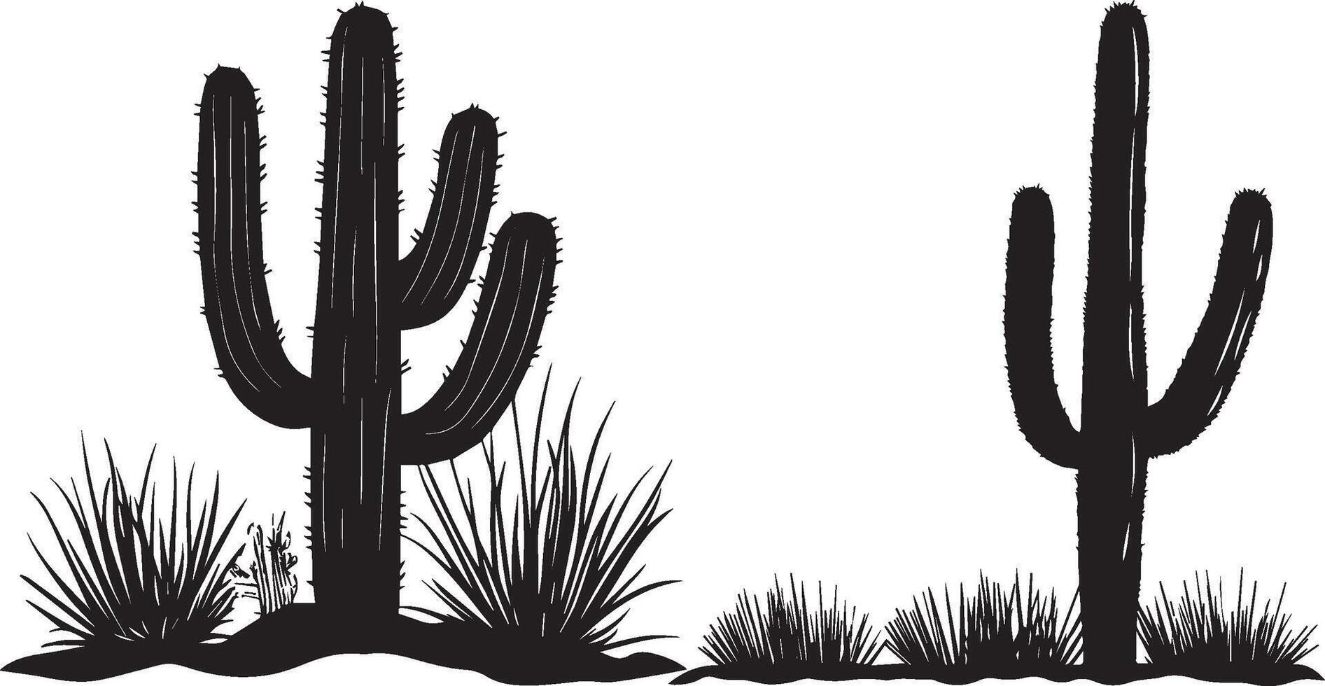 Cactus in desert silhouette on white background vector
