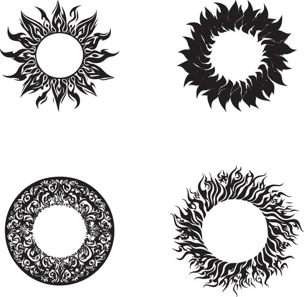 Thai art circle pattern set shape silhouette vector