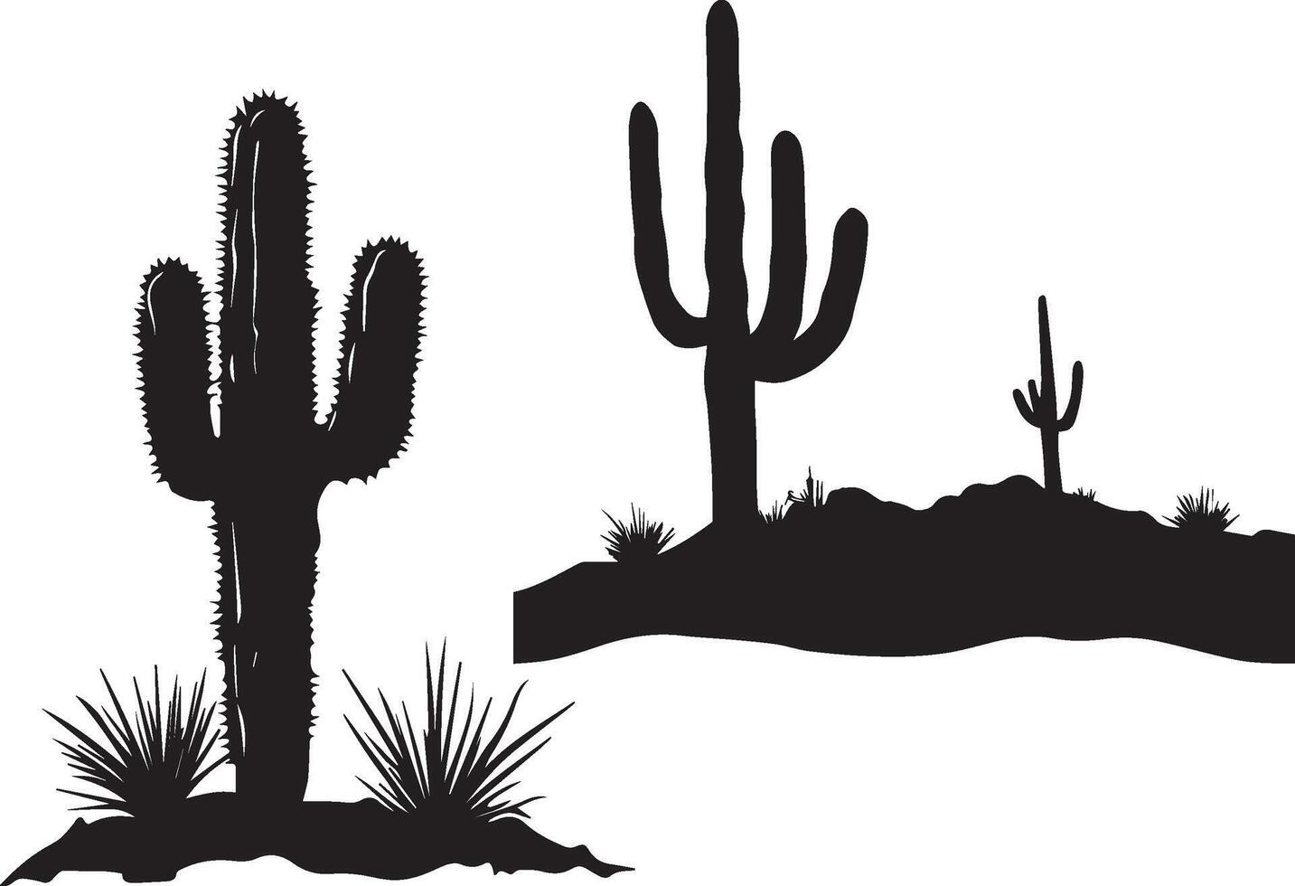 Cactus in desert silhouette black and white vector