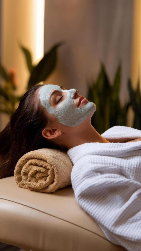 A woman with a facial mask on her face photo