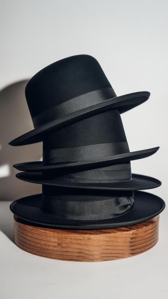 Three black hats stacked on top of each other photo