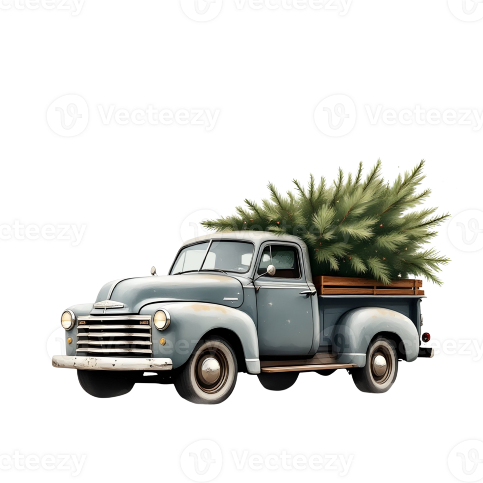 An old truck with a christmas tree on the back png