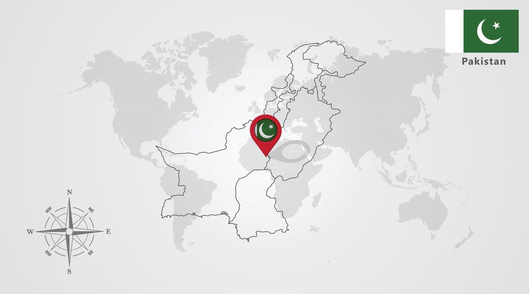 Pakistan flag icon design with map outline, national flag and map vector