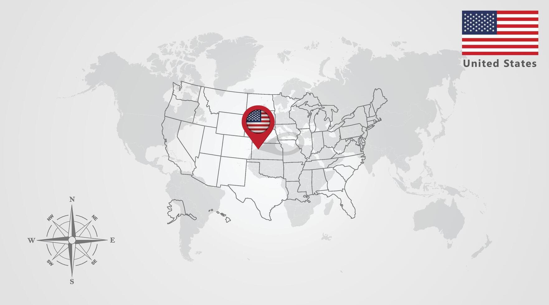 United States flag icon design with map outline vector