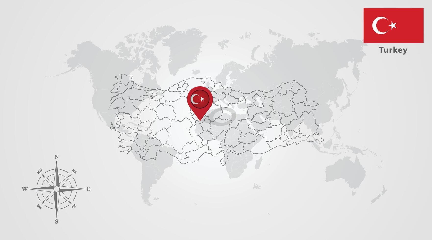 Turkey flag icon design with map outline vector
