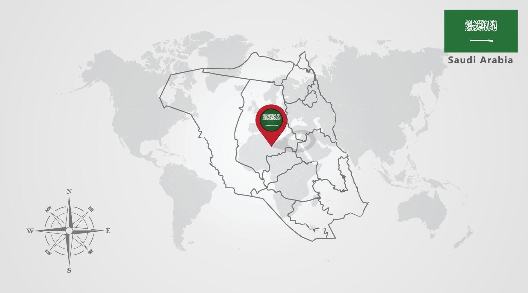 Saudi Arabia flag icon design with map outline vector