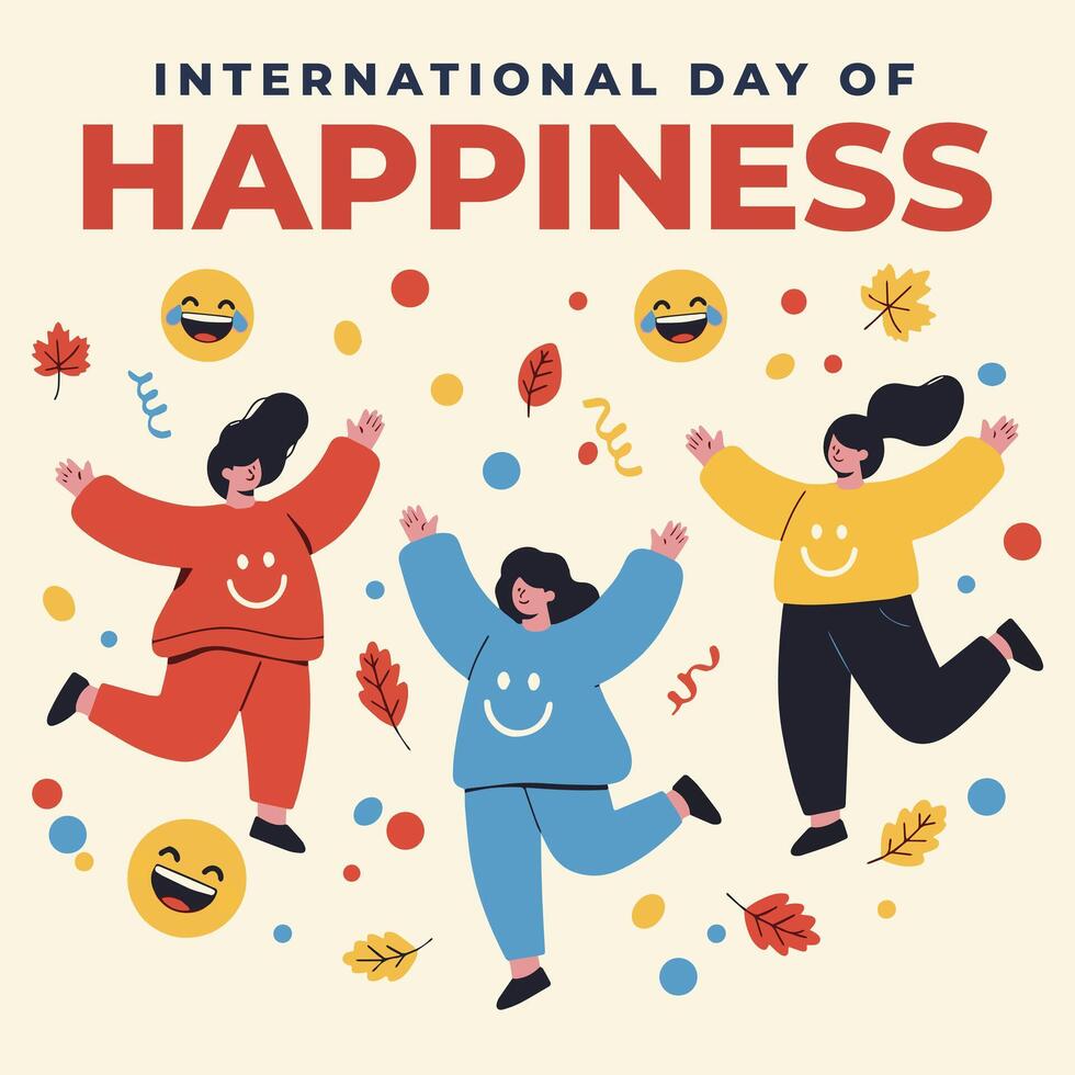 international day of happiness illustration of 3 Girl with Multi color clothes vector