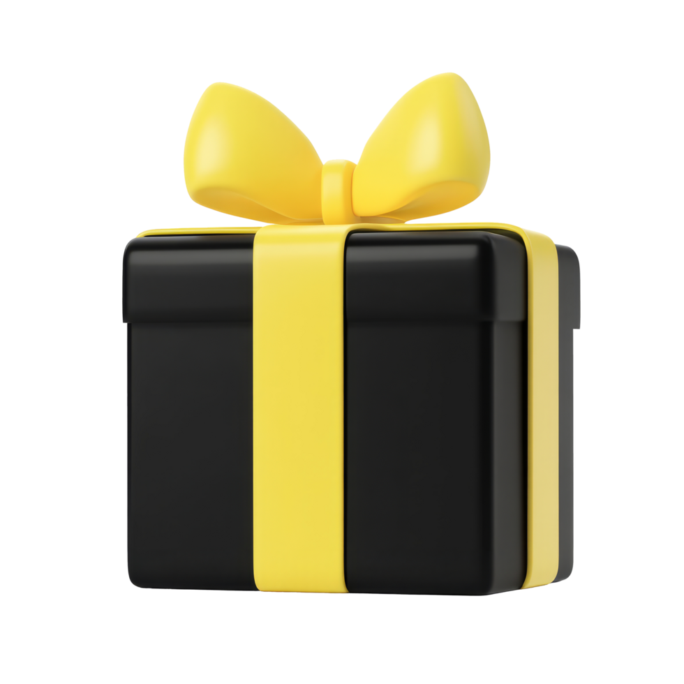 A Stylish Black Gift Box with a Bright Yellow Bow Reflecting Joy and Celebration png