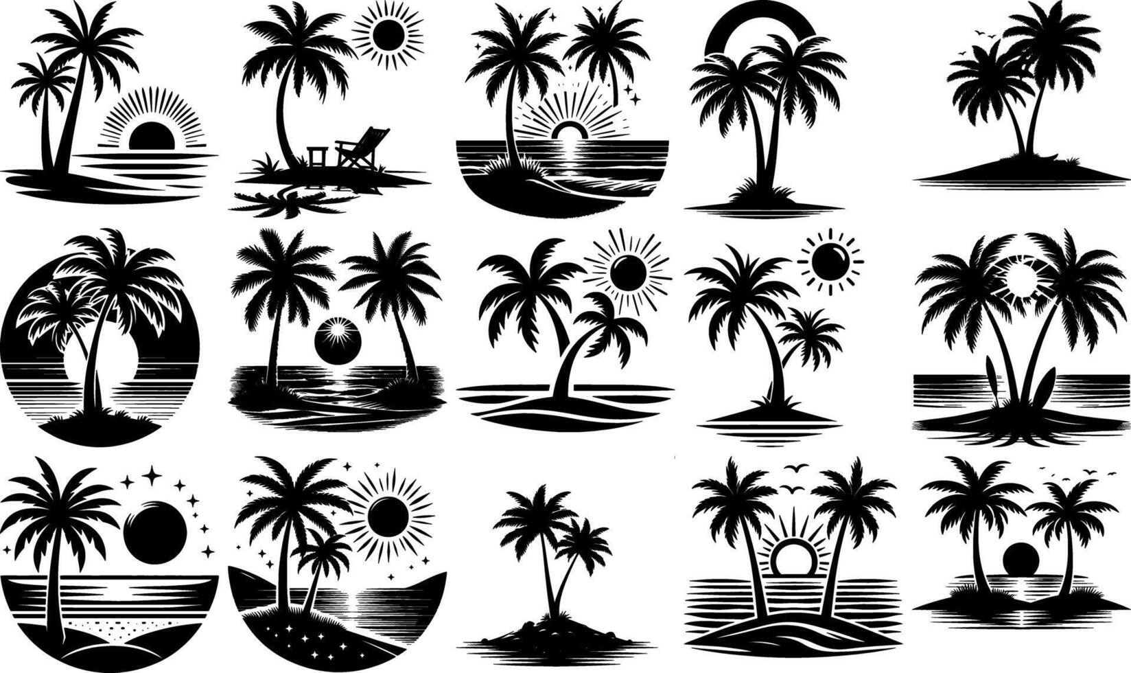 A set of Bulk Tropical Palm Tree Silhouettes Set for Design Projects Bulk Collection of Palm Tree Silhouettes for Backgrounds vector