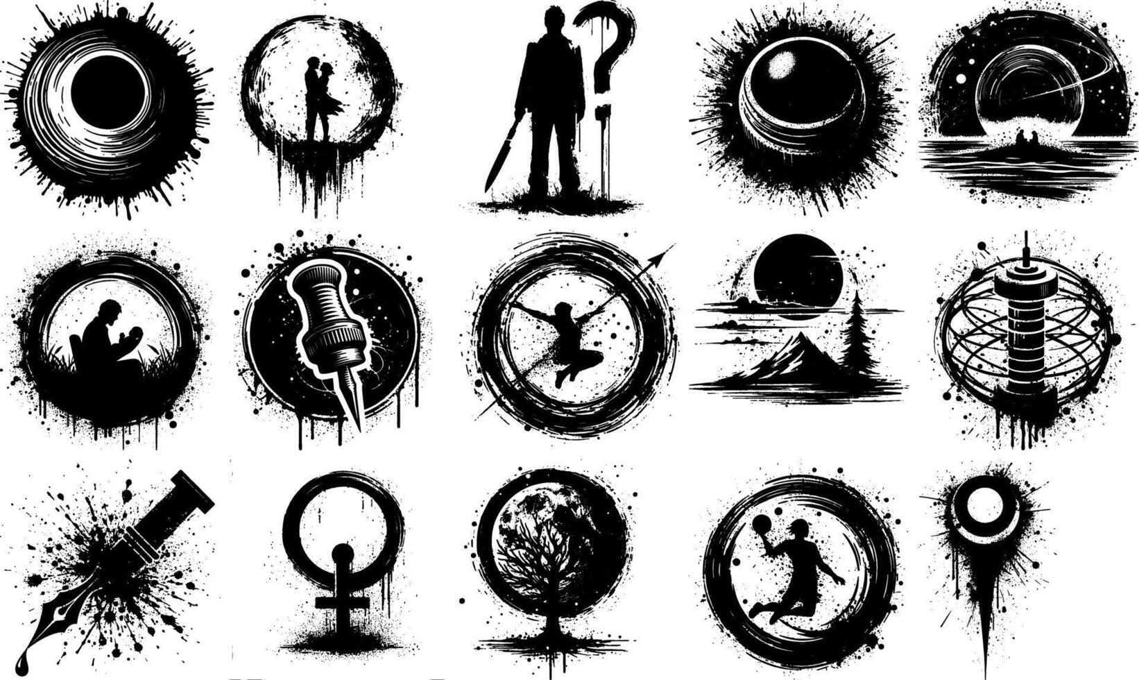 A set of Bulk Bulk Collection of Ink Splatter Symbol Silhouettes vector