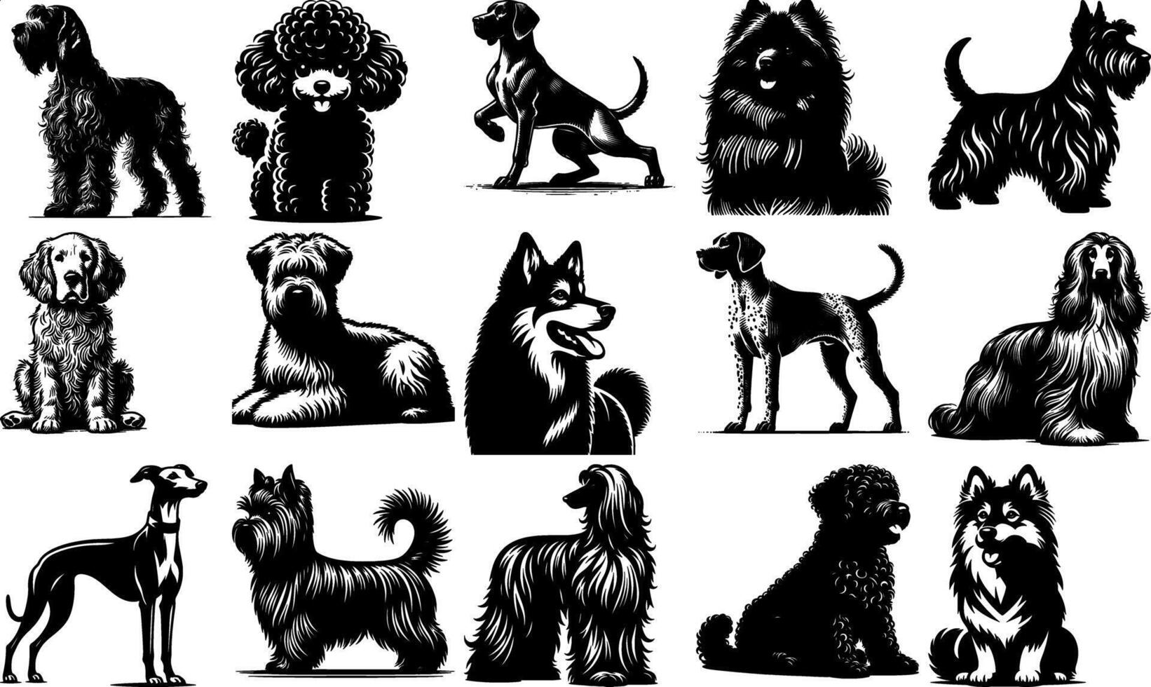 A set of black Black Dog Breed Silhouette Illustration Set vector