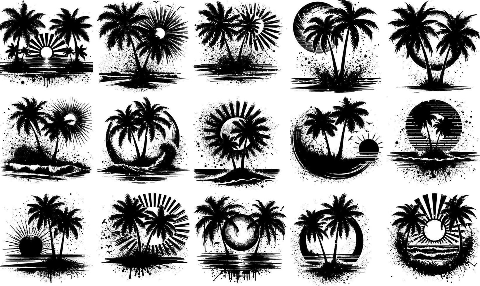 A set of Bulk Tropical Landscape Design with Bulk Palm Tree Silhouettes vector