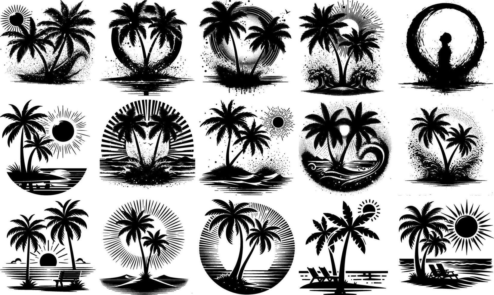 A set of Bulk Bulk Collection of Palm Tree Silhouettes for Backgrounds vector