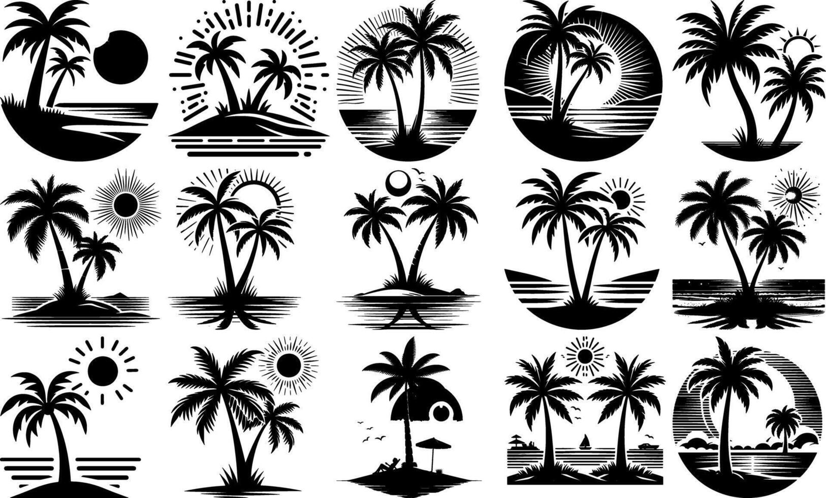 A set of Bulk Set of Palm Tree Silhouettes for Summer and Tropical Themes vector