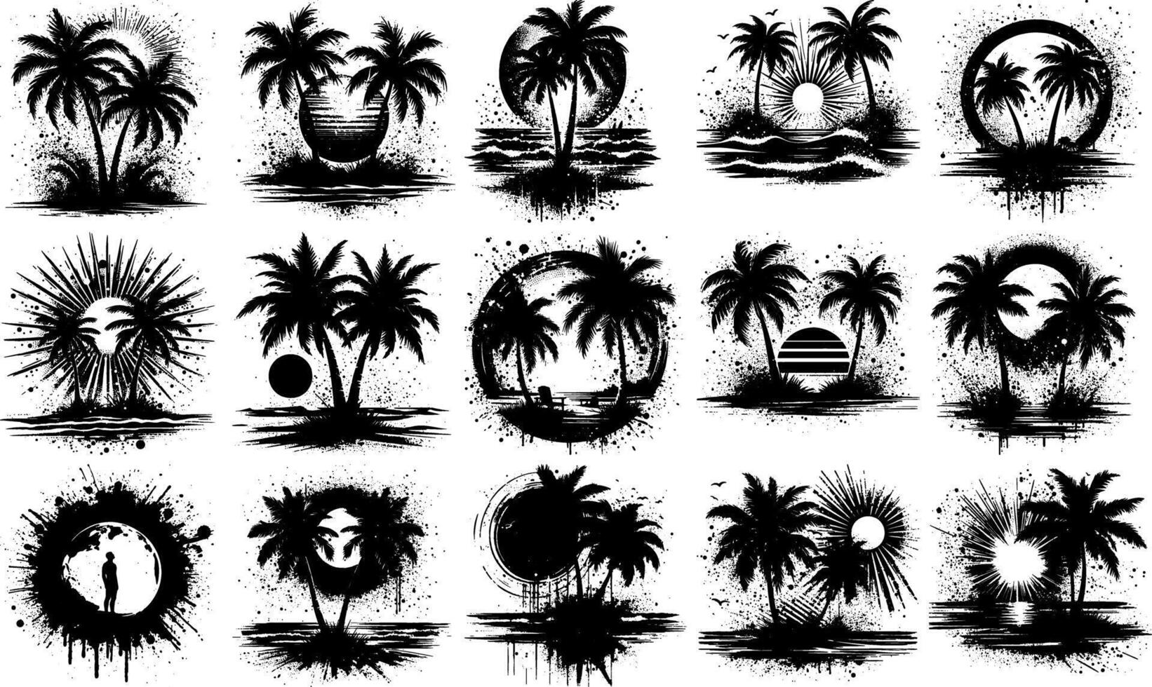 A set of Bulk Tropical Palm Tree Silhouettes Set for Design Projects vector