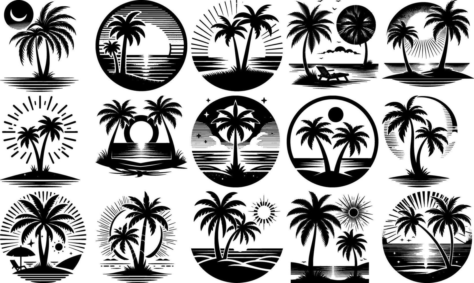 Set of Minimalist Palm Tree Silhouettes for Creative Use vector