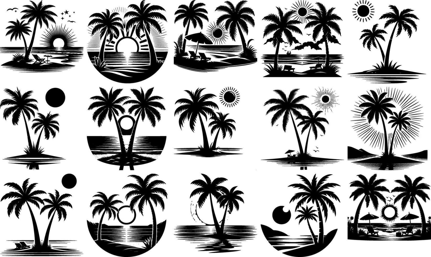 A set of Bulk Palm Tree Silhouette Pack for Creative and Commercial Use vector