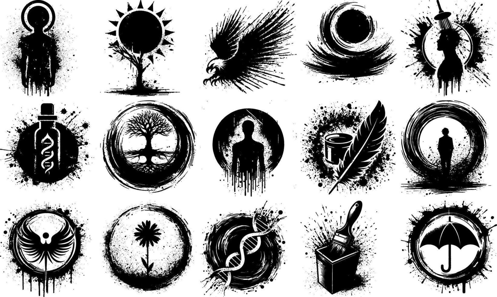 A set of Bulk Abstract Ink Splatter Silhouette Design Set for Creative Projects vector