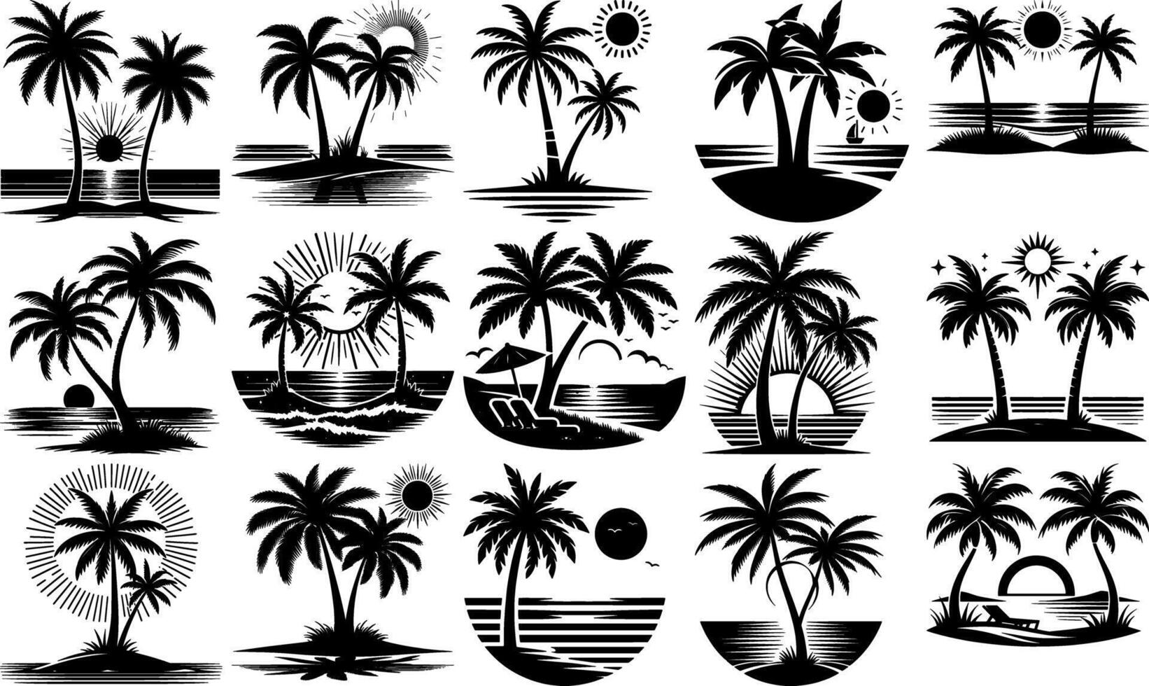 A set of Bulk Tropical Palm Tree Silhouettes Set for Design Projects Exotic Palm Tree Silhouettes for Backgrounds and Themes vector