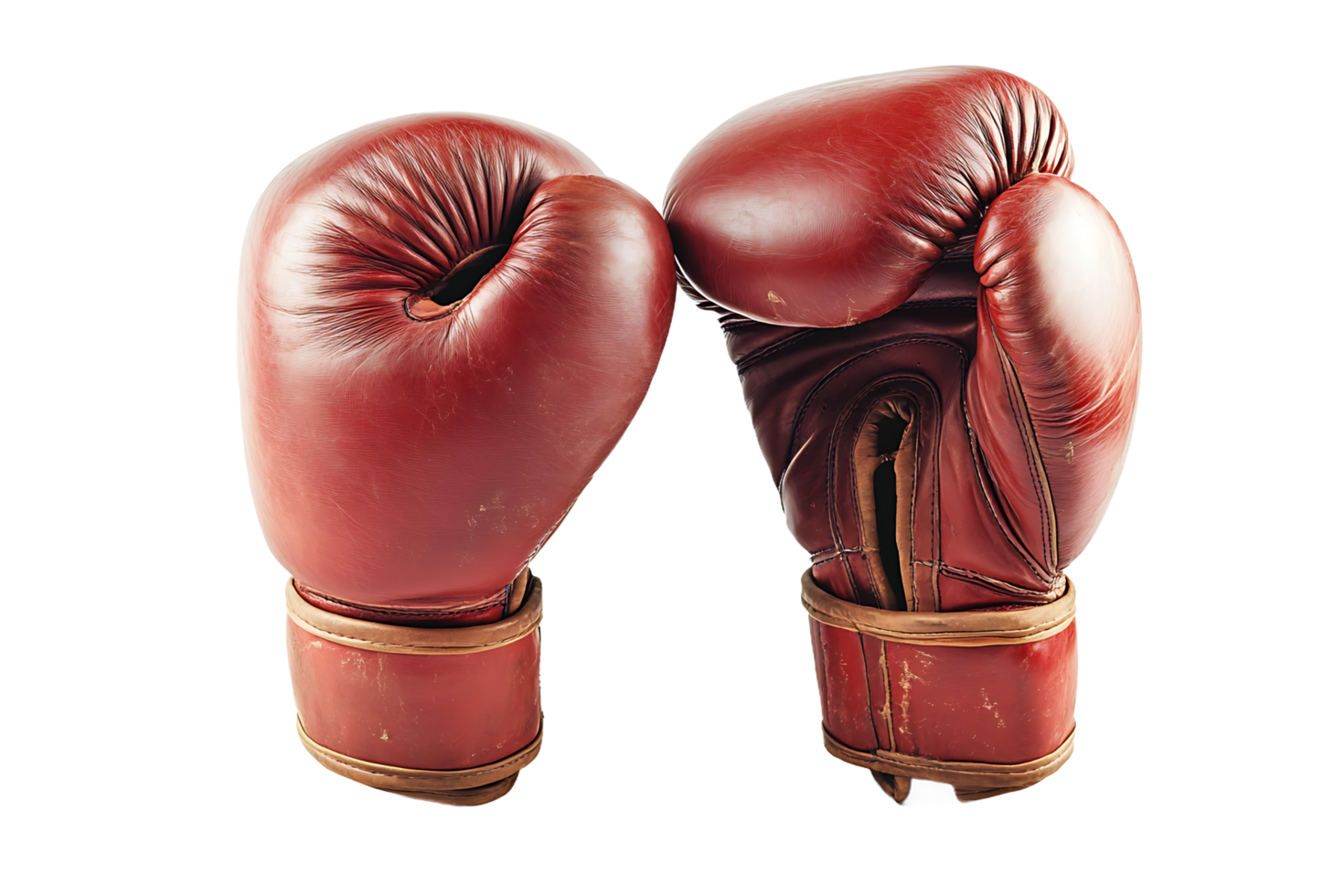 Vintage Red Boxing Gloves with Aged Leather Texture png
