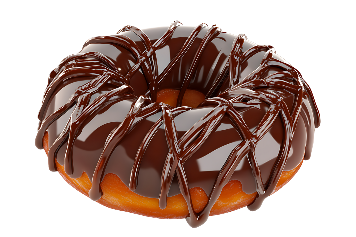 Chocolate Glazed Donut with Drizzled Chocolate Topping png