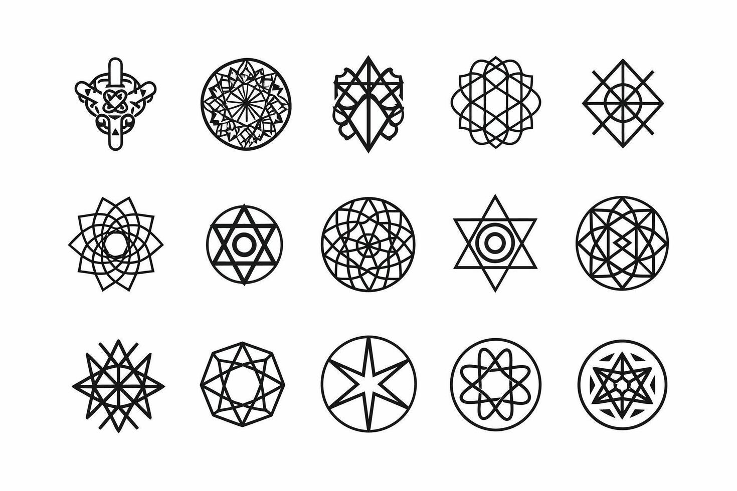 Sacred geometry symbols collection set outline isolated vector