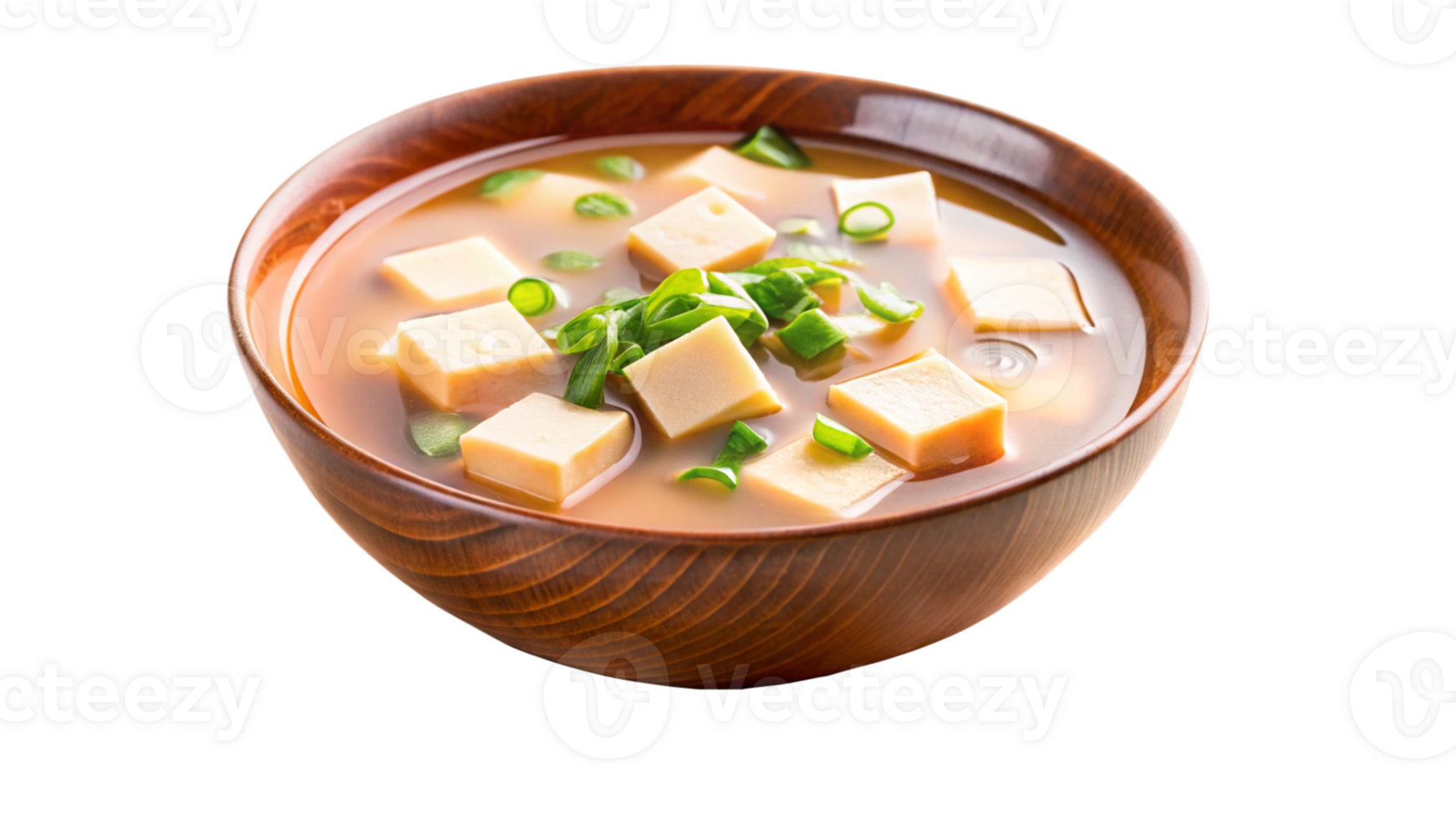 Steaming bowl of miso soup with tofu and green onions png