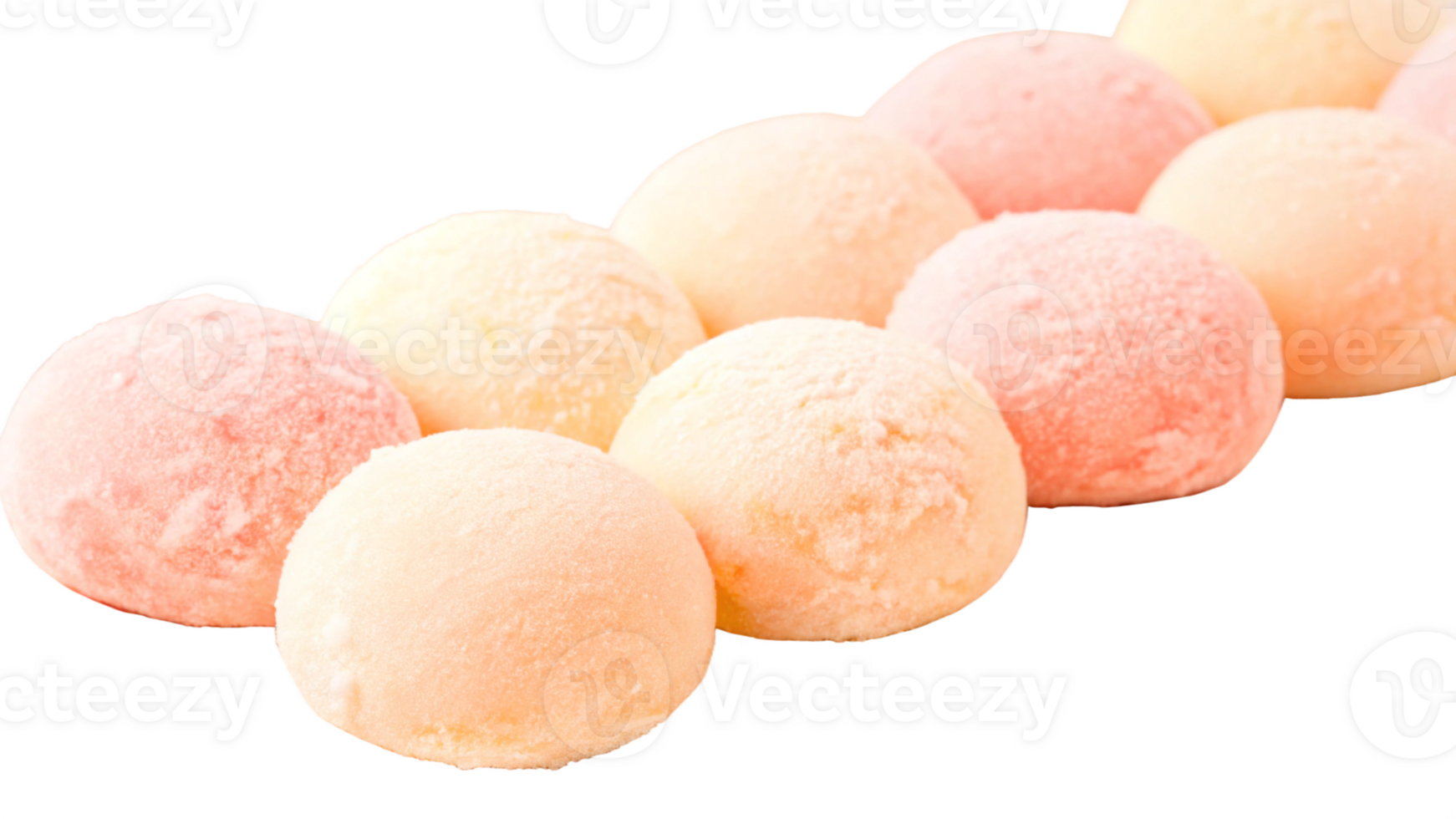 Delicate mochi ice cream balls, arranged neatly on a white plate, isolated on a transparent background png
