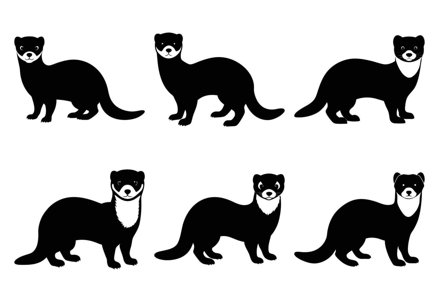 Ferret Silhouette Bundle for Wildlife and Pet Animal Design vector