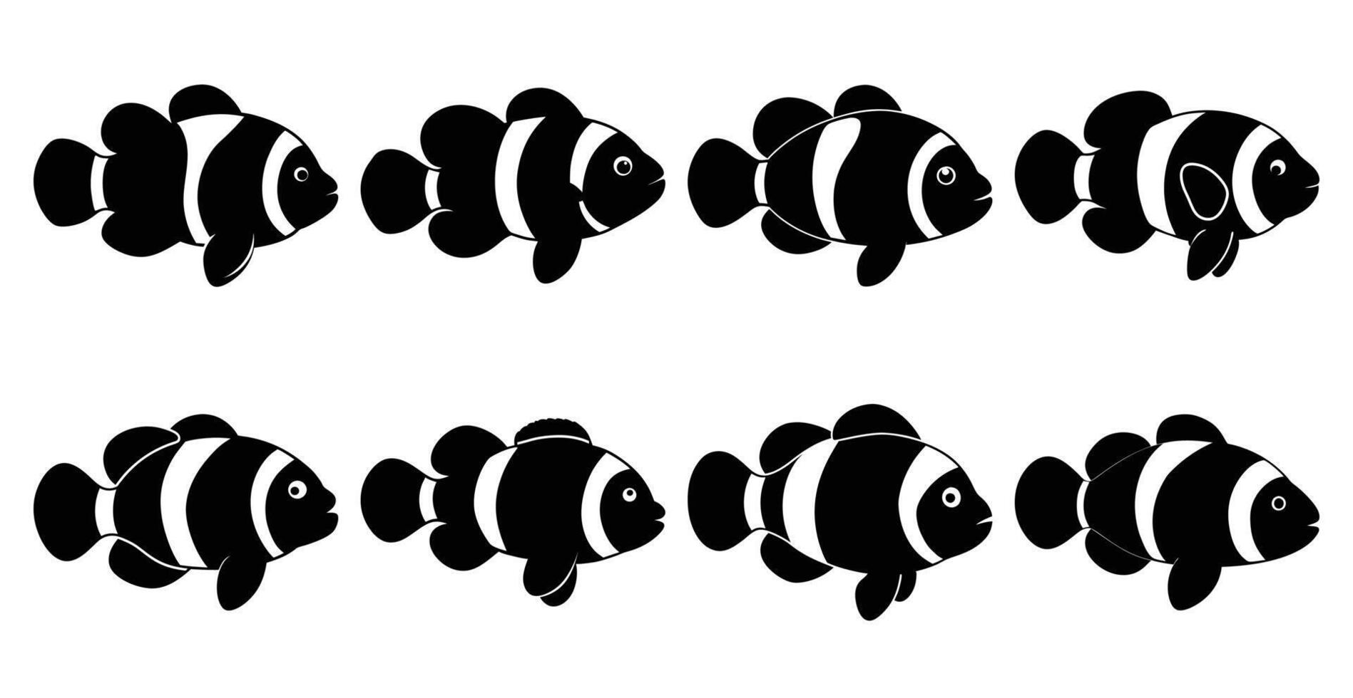 Clownfish Silhouette Bundle for Wildlife and Marine Life Design vector