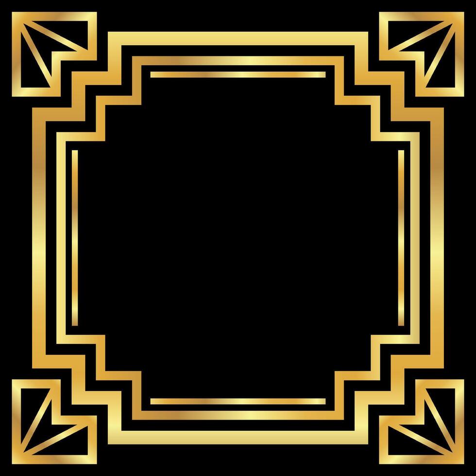 Arabic Golden decorative empty frame on black. Art Deco striped border for luxury poster, cards, social media, certificates vector