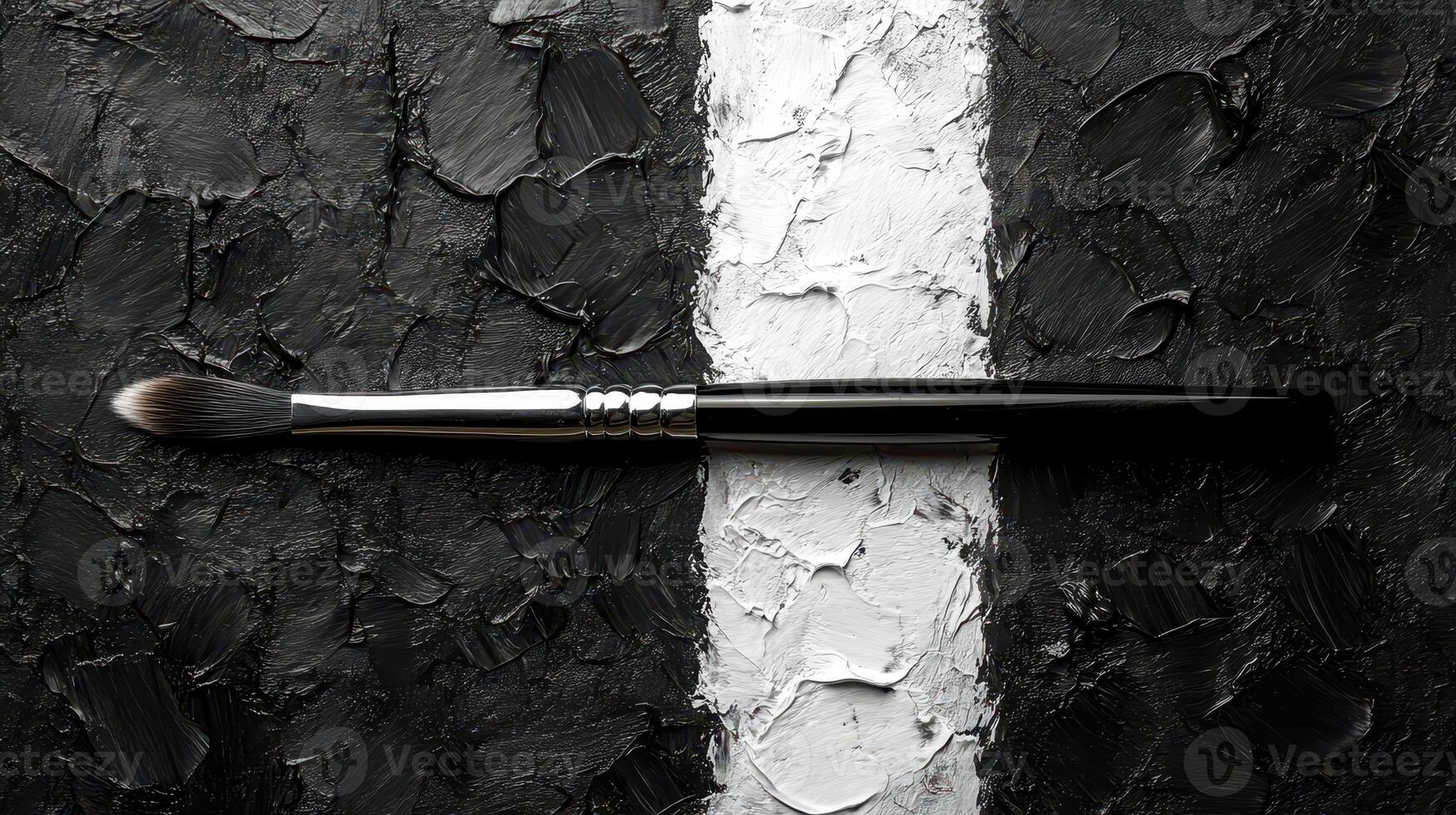 Makeup brush on black and white paint photo
