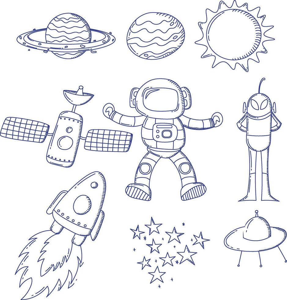 Space. Set of icons in doodle style. vector