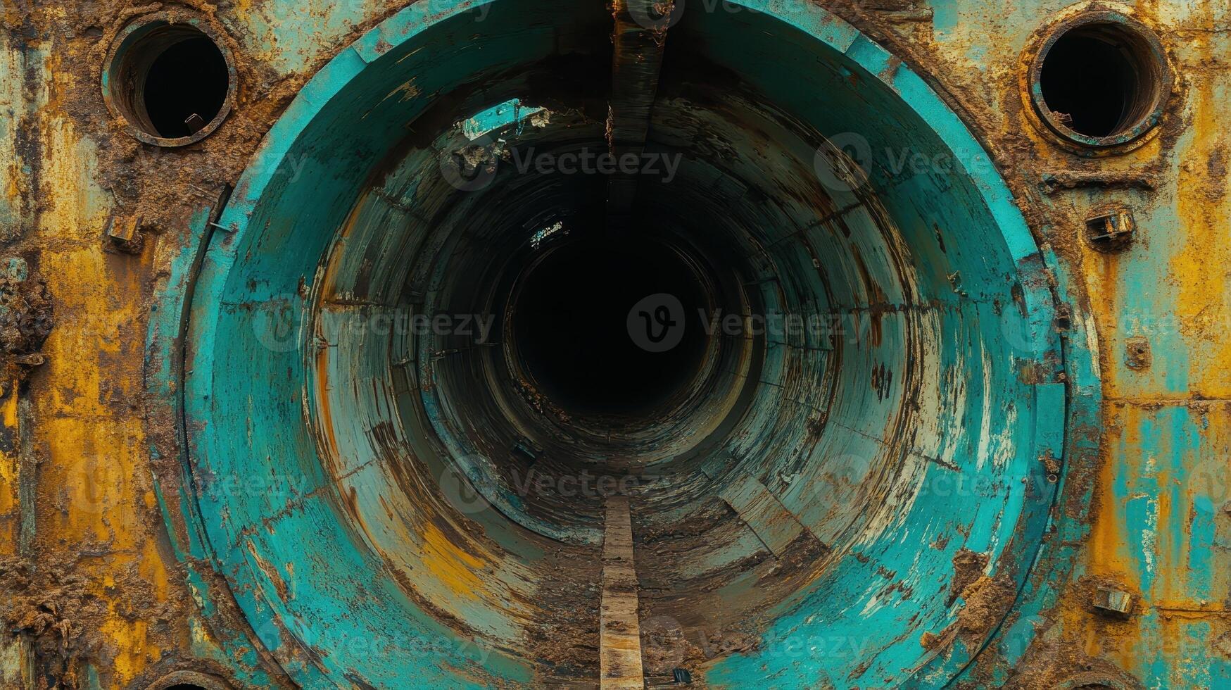 A rusty pipe with a blue and yellow color photo