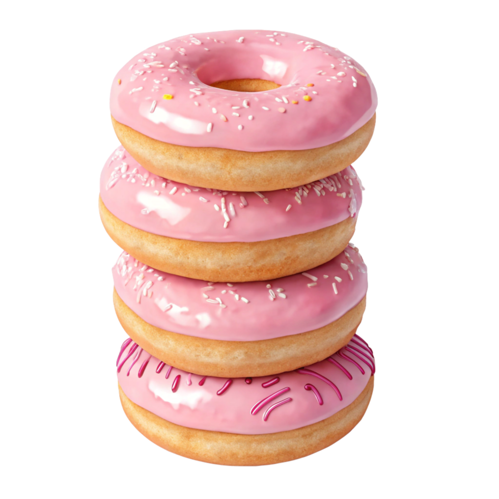 Stack of Pink Glazed Donuts with Sprinkles and Designs png
