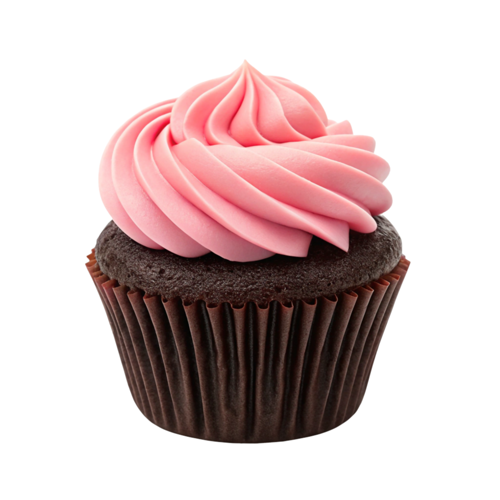 Delicious Chocolate Cupcake with Pink Swirl Frosting png