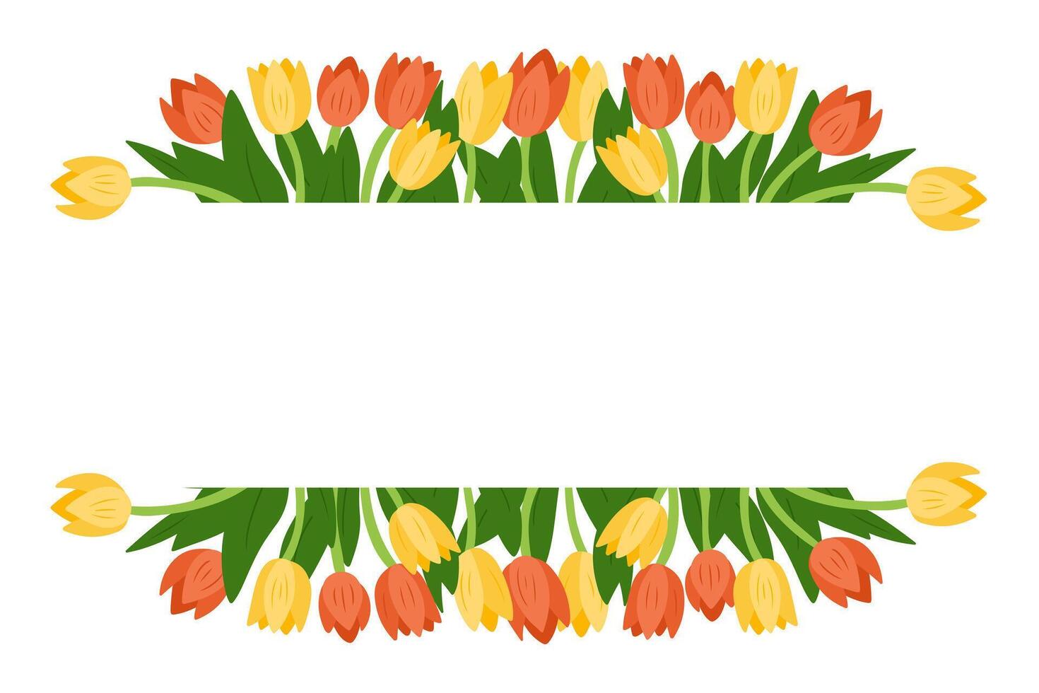 Spring floral frame with yellow and orange tulips, creating a decorative border with empty space for text, perfect for invitations, greeting cards, or seasonal designs vector