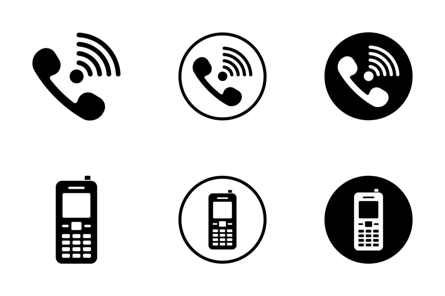 Set of Communication and Phone Icon Designs in Black and White vector