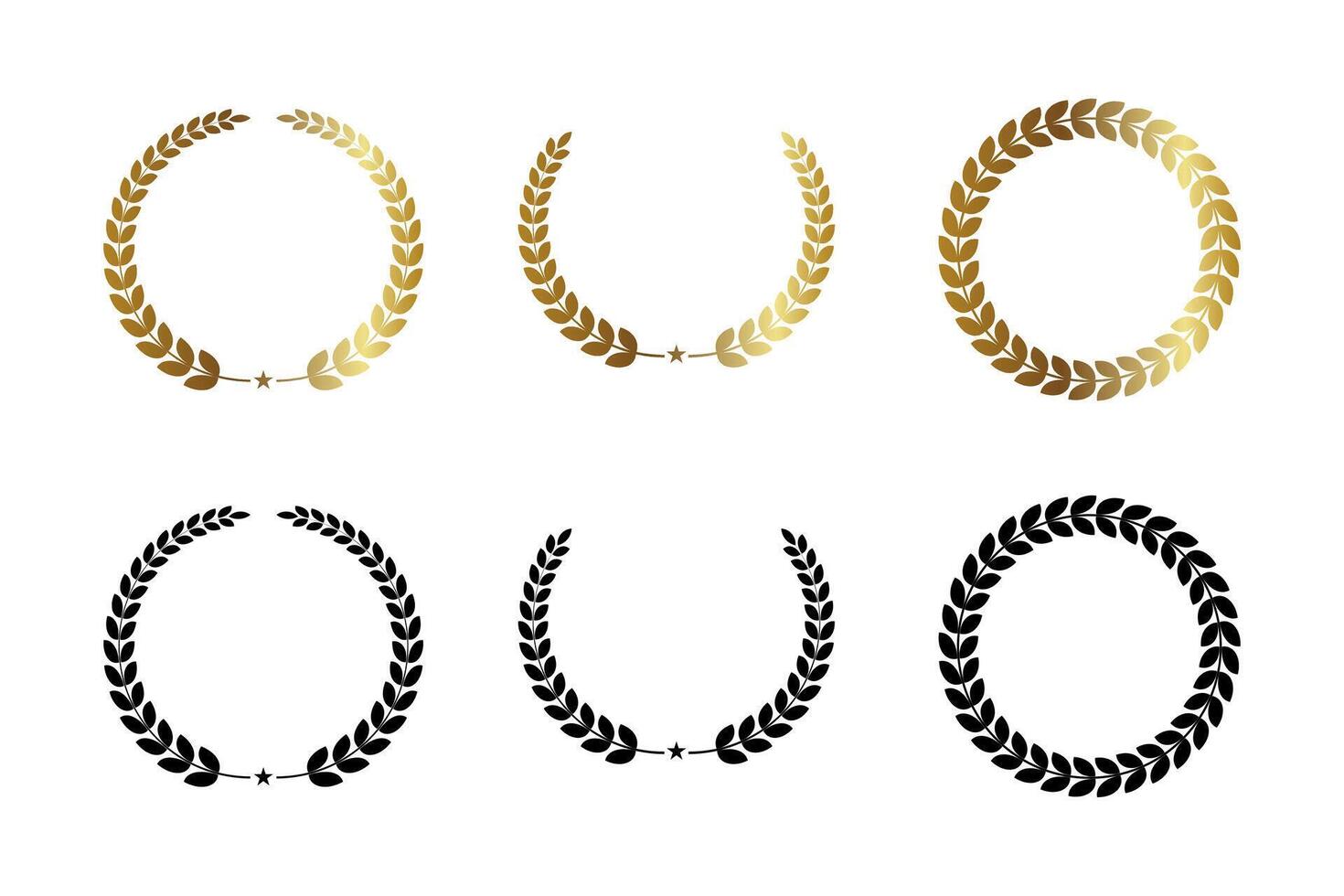 Golden and Black Laurel Wreath Designs with Elegant Decorations and Stars vector
