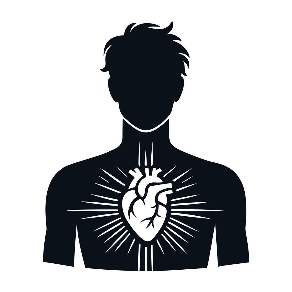A symbolic man and heart illustration, perfect for love-themed designs, health-related projects, or branding. vector