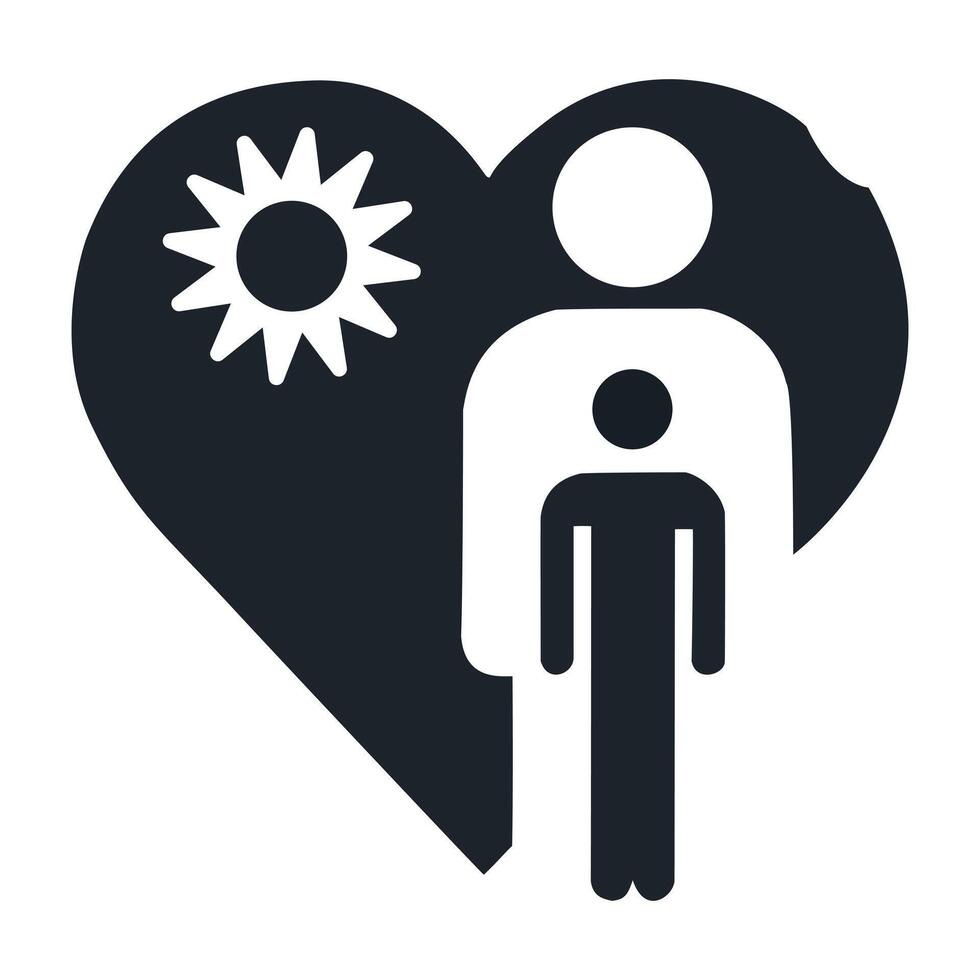A human figure with a heart, symbolizing care, love, and emotional connection. vector