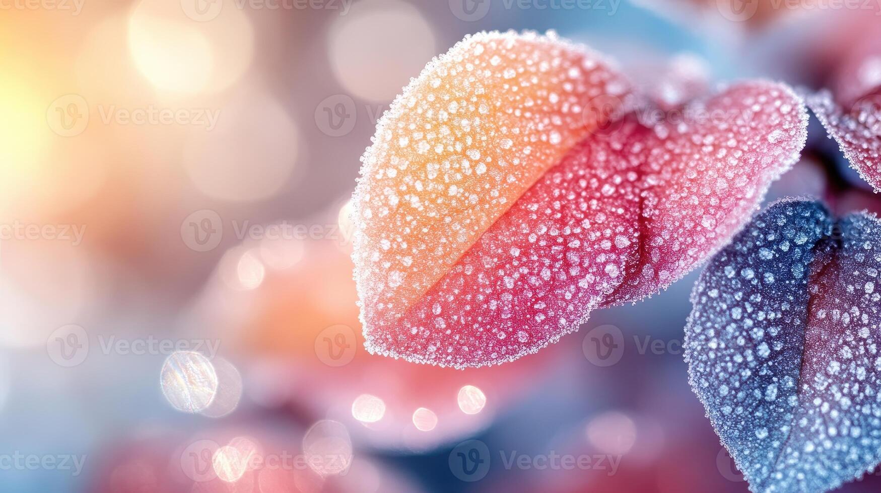 Frosted autumn leaves, bokeh background, nature wallpaper photo