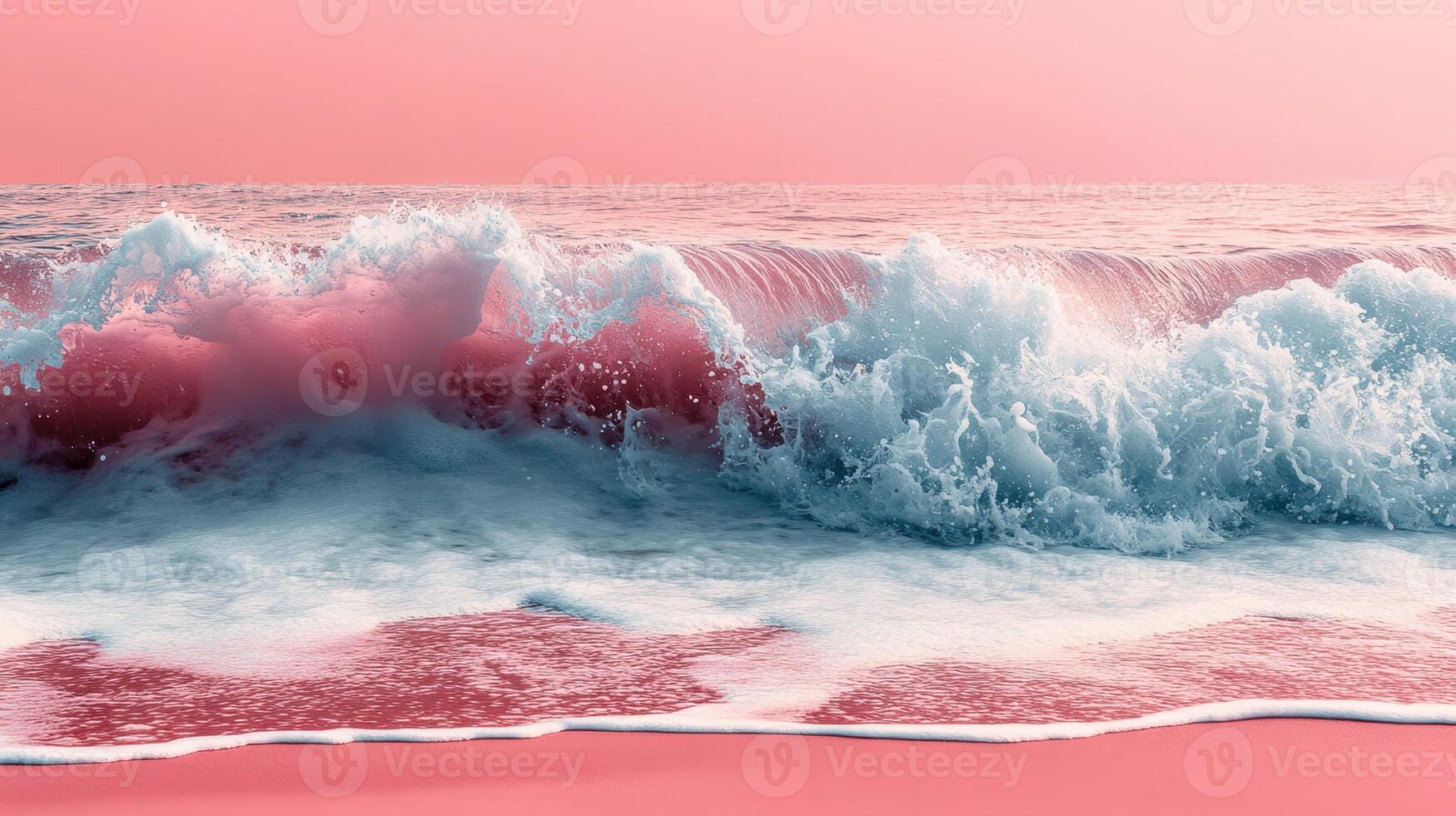 A pink and white beach with a wave photo
